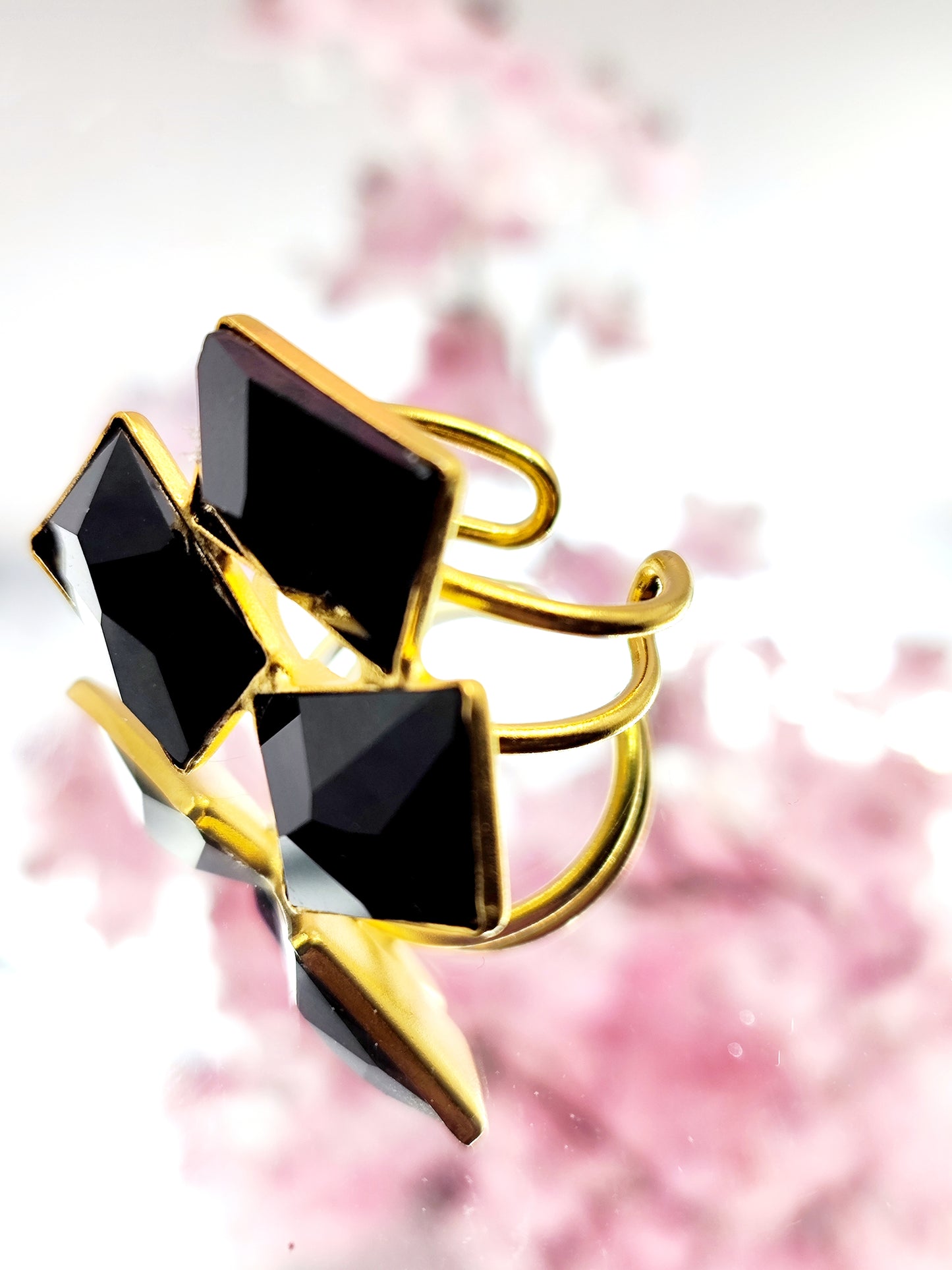 Crete Ring with Crystal – Greek hammered jewelry in 18K gold plated, 18K silver plated, and rose gold plated. Handcrafted adjustable ring with bold faceted crystal design inspired by Minoan Crete.