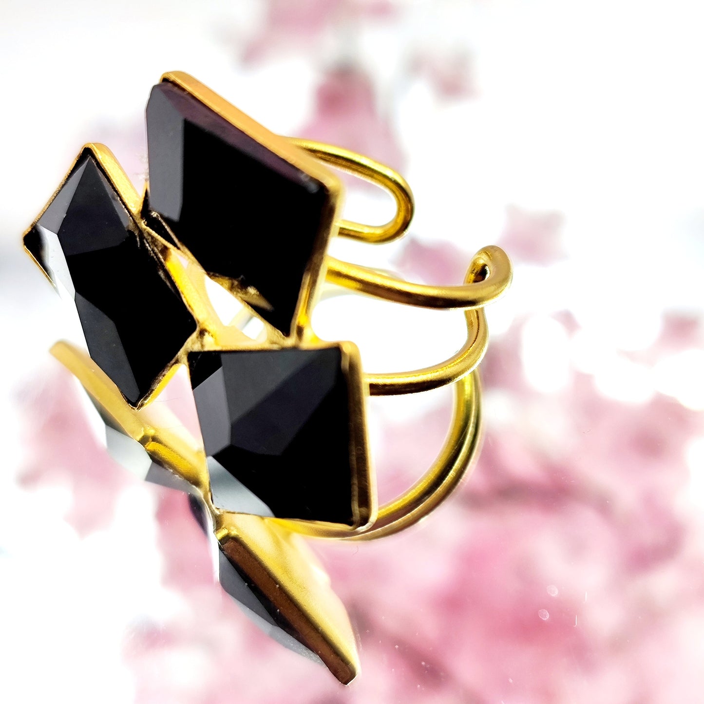 Crete Ring with Crystal – Greek hammered jewelry in 18K gold plated, 18K silver plated, and rose gold plated. Handcrafted adjustable ring with bold faceted crystal design inspired by Minoan Crete.