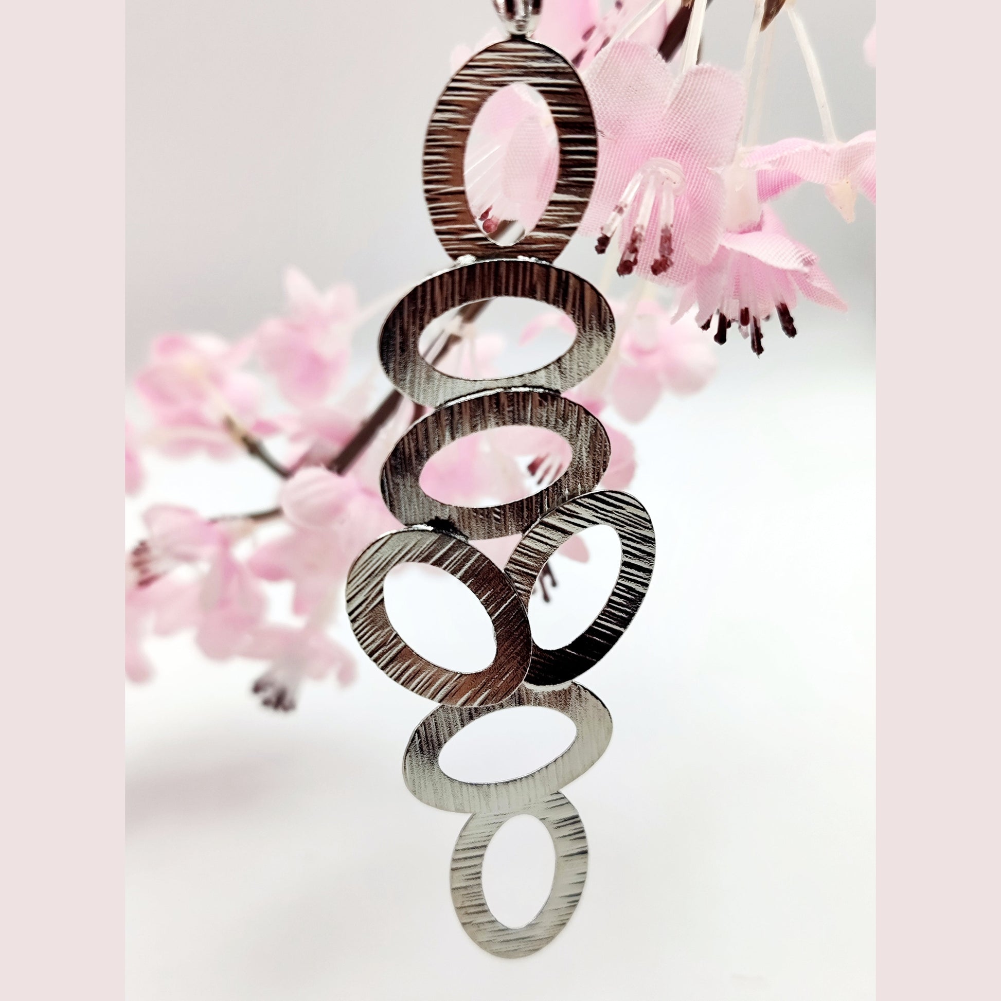 Handcrafted Amphora necklace, Greek hammered jewelry, silver plated, vertical graduated oval cut-out design