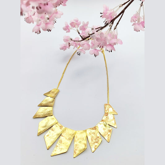 Kion Necklace – Greek Hammered Jewelry – 18K Gold, Silver, or Rose Gold Plated. Geometric statement necklace inspired by ancient Greek columns with hammered texture.