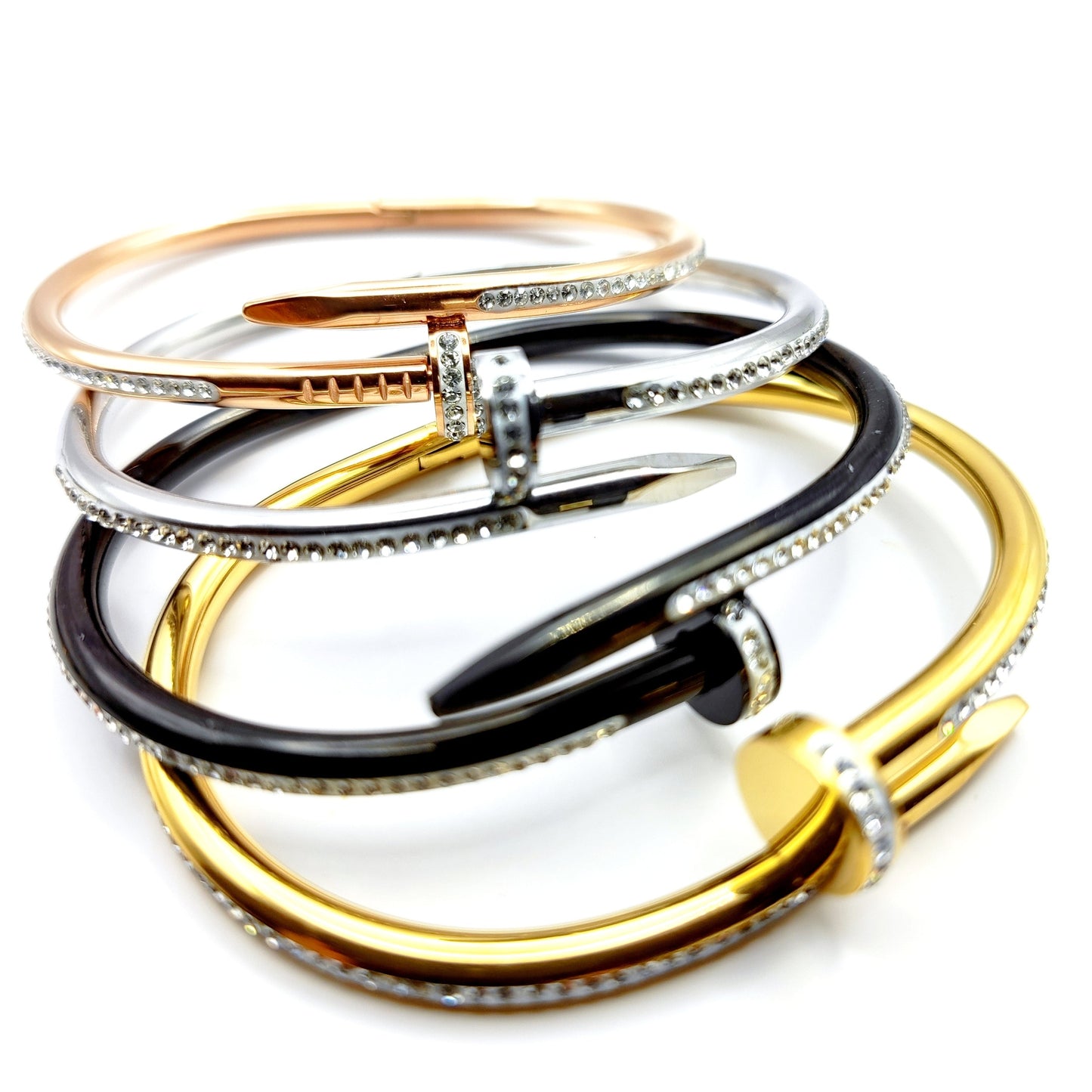 Unisex stainless steel nail design bracelet with crystals in gold, silver, rose gold – CF fashion