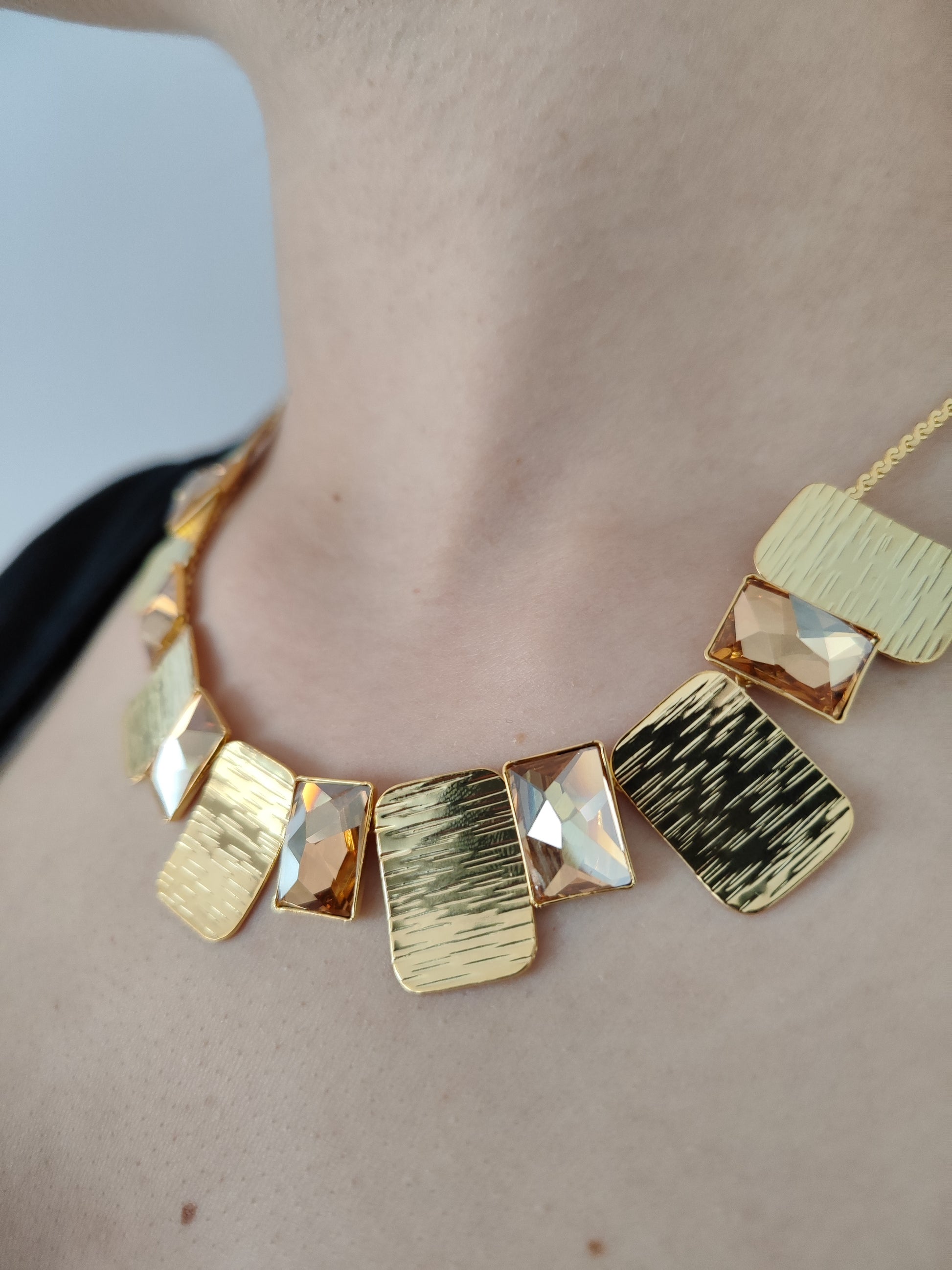 Crete Necklace – Greek hammered jewelry – 18K gold or silver plated with Swarovski crystals