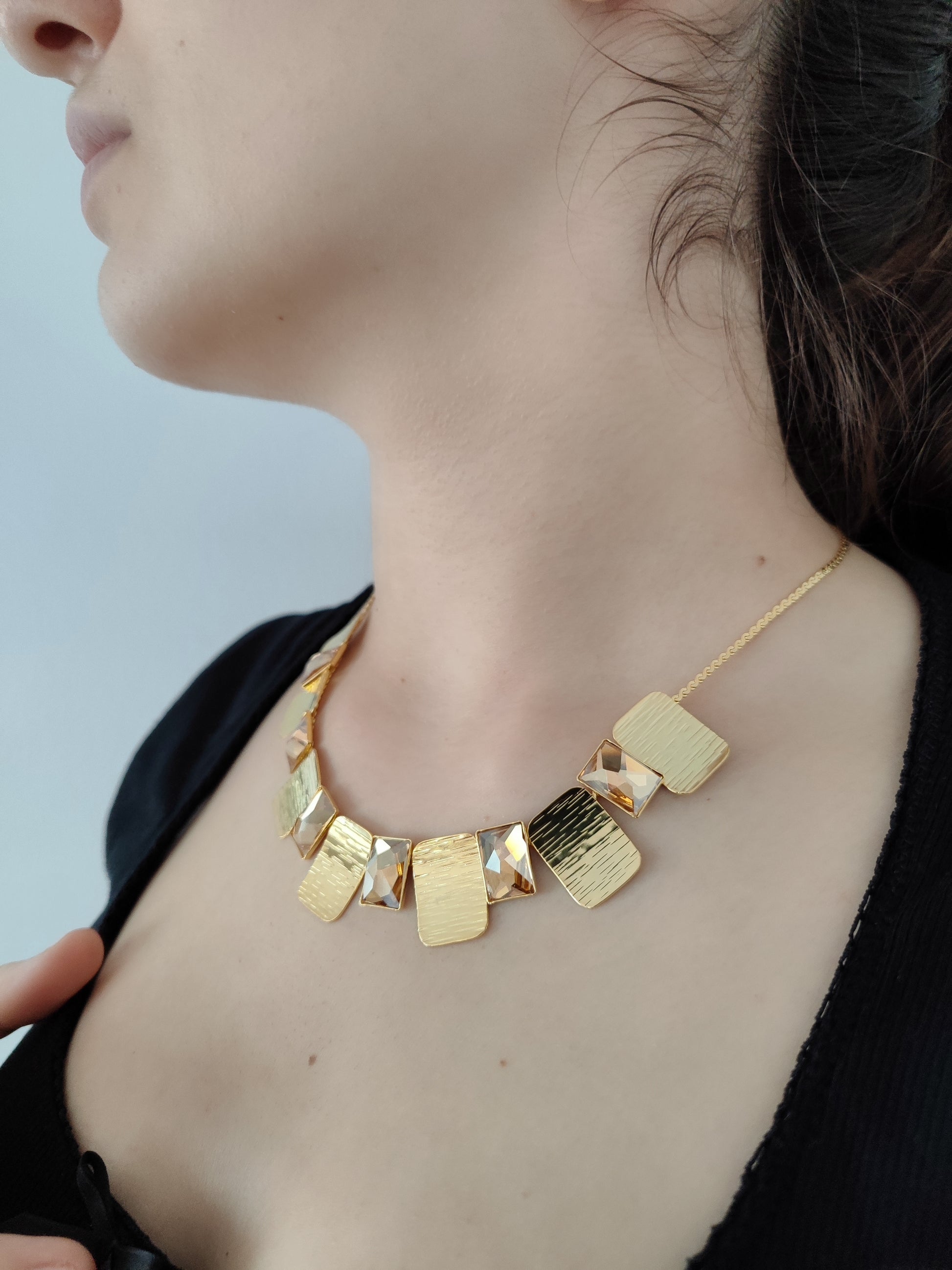 Crete Necklace – Greek hammered jewelry – 18K gold or silver plated with Swarovski crystals