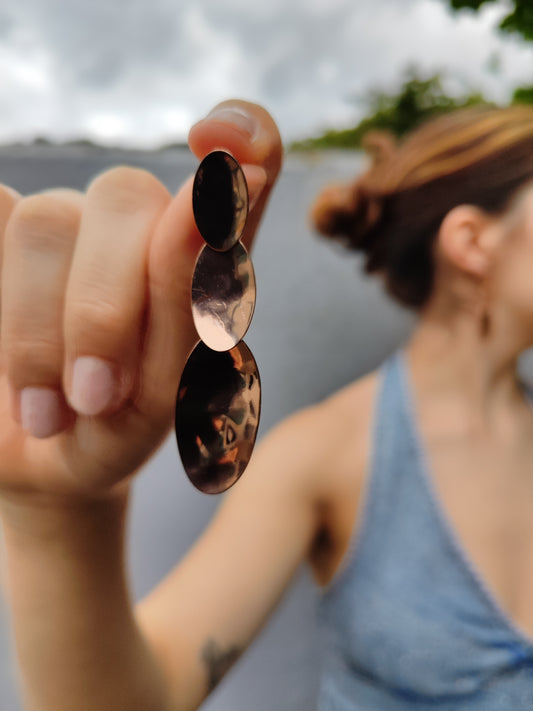 phoebe earrings greek hammered jewelry 18k gold or silver plated triple disc design