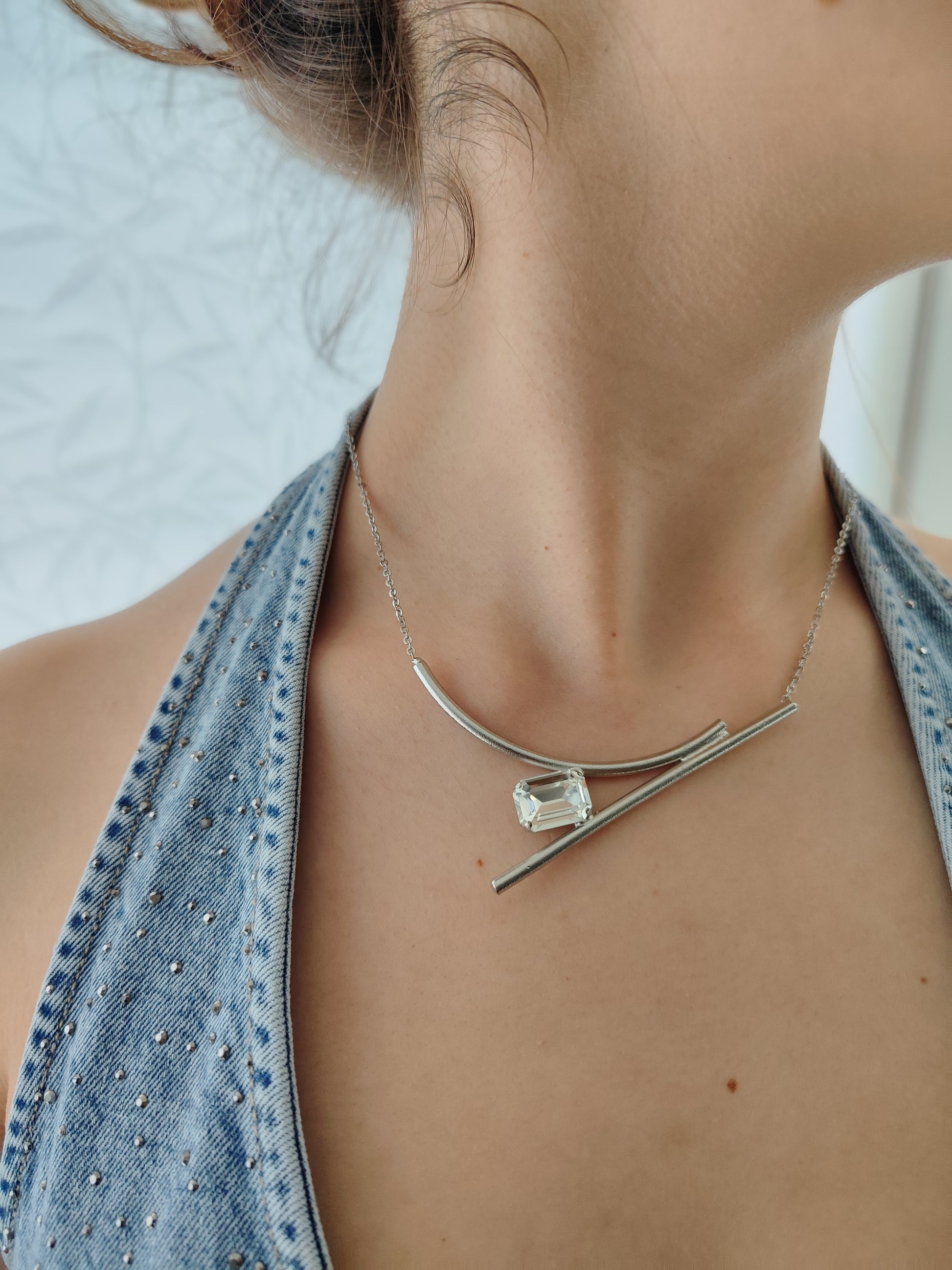 Axon necklace Greek hammered jewelry 18K gold or silver plated with crystal