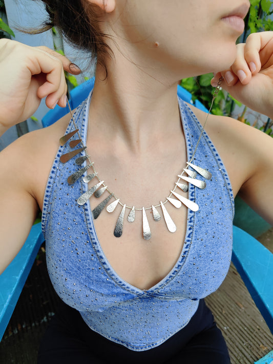 Heliaktida necklace Greek hammered jewelry 18K gold or silver plated sun ray design