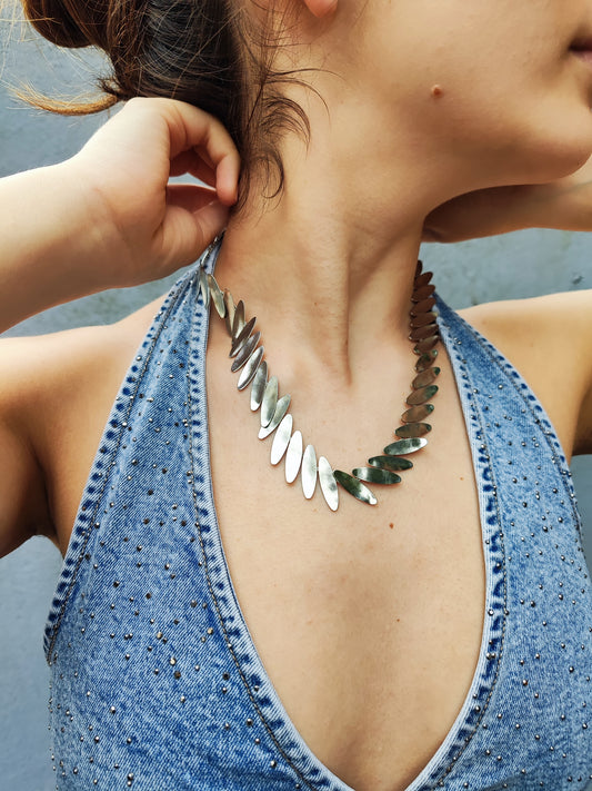 Kotinos necklace Greek hammered jewelry 18K gold or silver plated olive wreath design