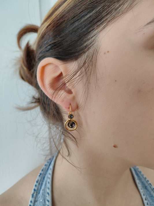 tinos earrings greek hammered jewelry 18k gold or silver plated with black crystal