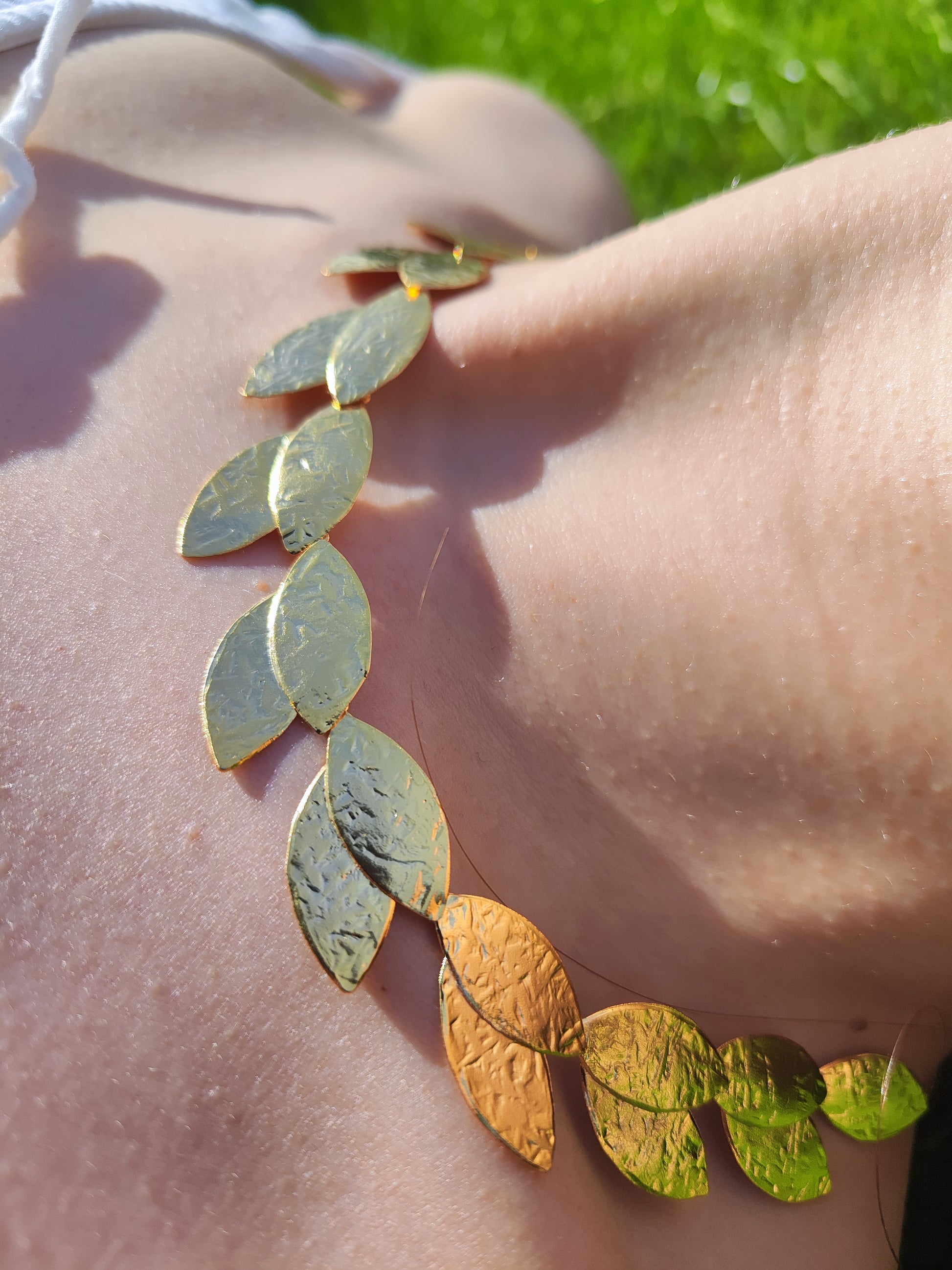 Daphne necklace Greek hammered jewelry 18K gold or silver plated leaf design