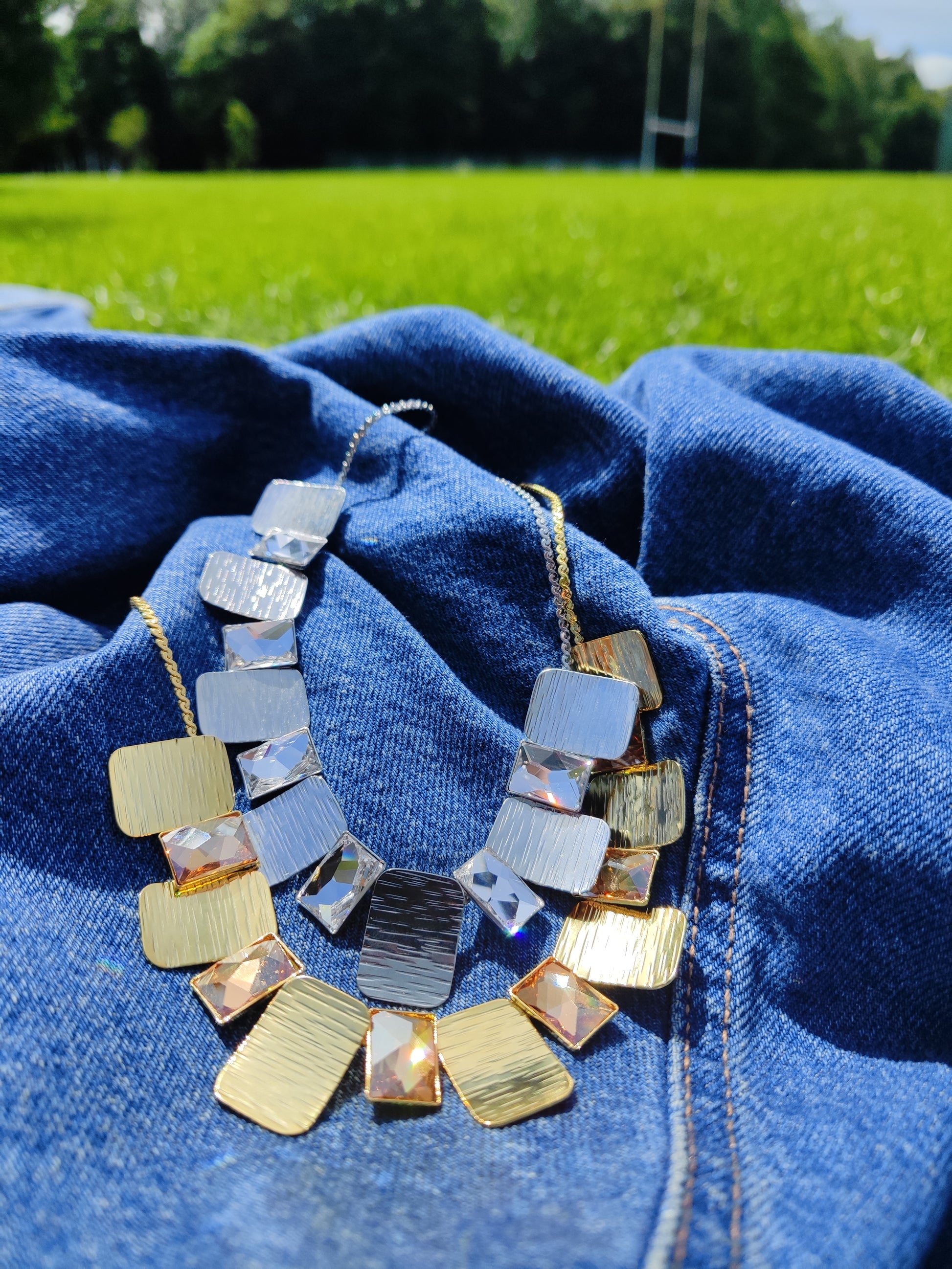 Crete Necklace – Greek hammered jewelry – 18K gold or silver plated with Swarovski crystals