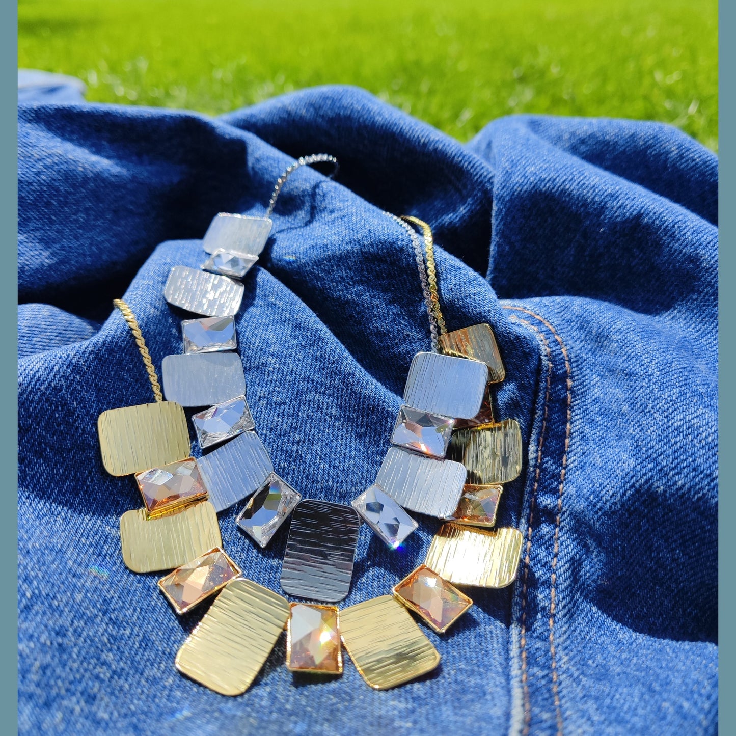Crete Necklace – Greek hammered jewelry – 18K gold or silver plated with Swarovski crystals