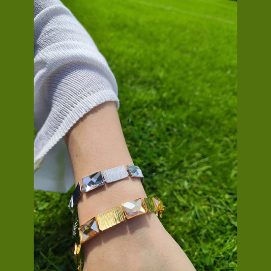 Crete bracelet Greek hammered jewelry 18K gold or silver plated with crystal