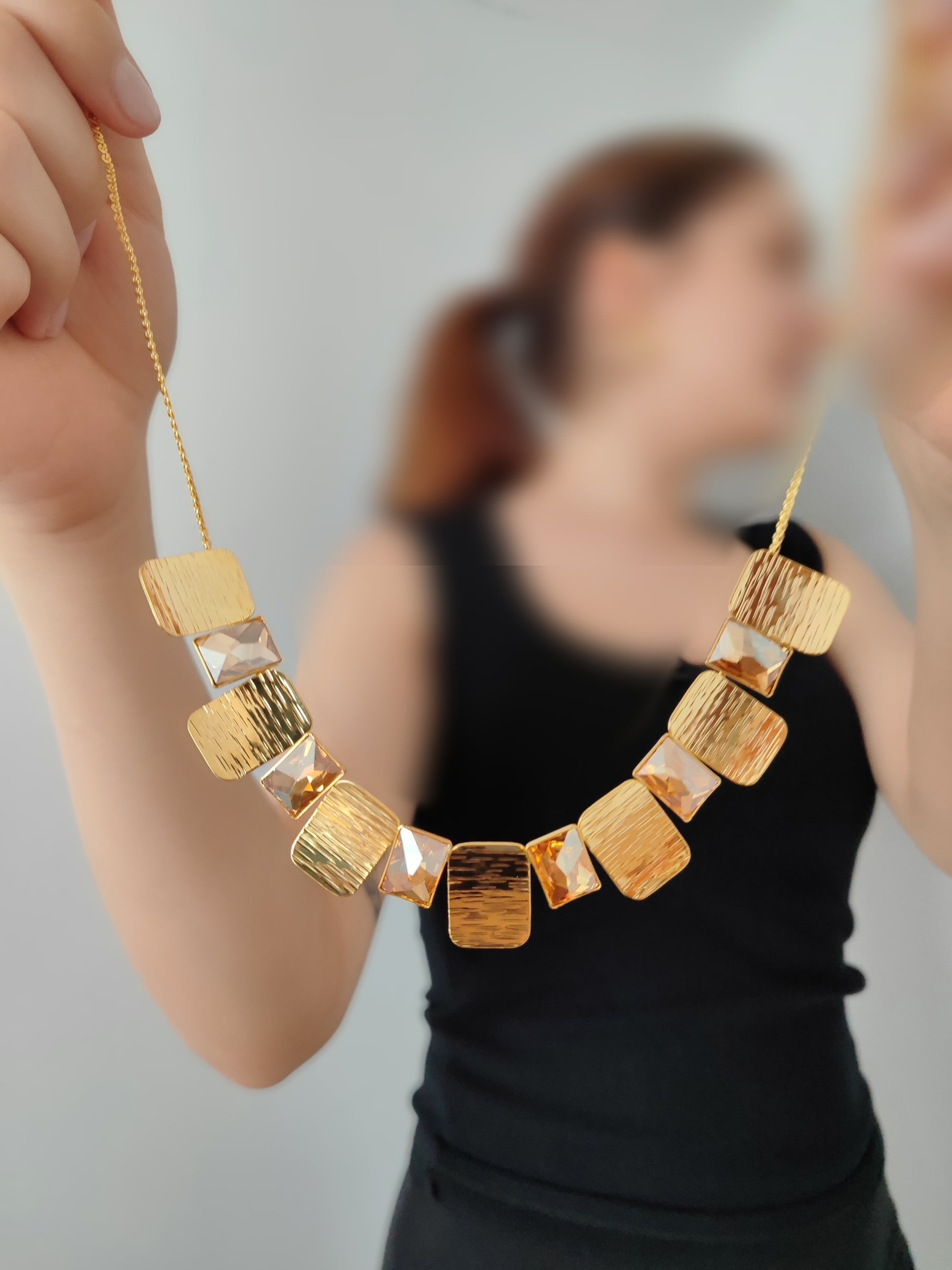 Crete Necklace – Greek hammered jewelry – 18K gold or silver plated with Swarovski crystals