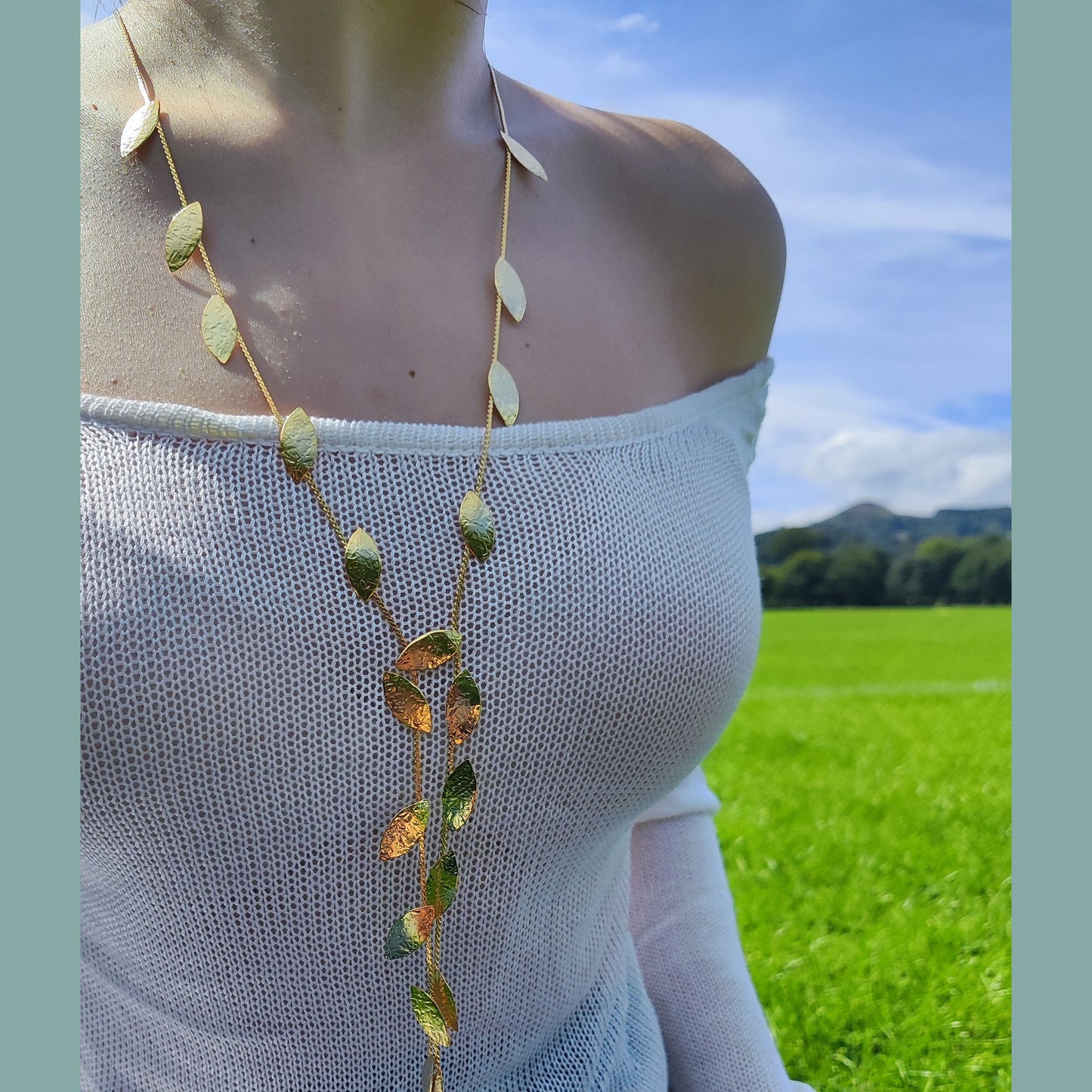 Phylion necklace Greek hammered jewelry 18K gold or silver plated with leaf design