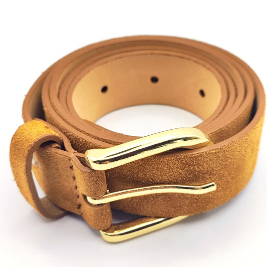 Premium brown suede leather belt with matte finish – unisex fashion accessory