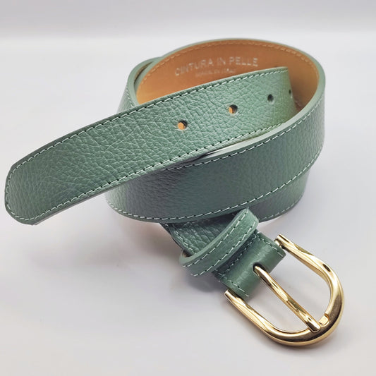 Premium leather belt with silver buckle in lavender, beige, and turquoise – unisex fashion accessory