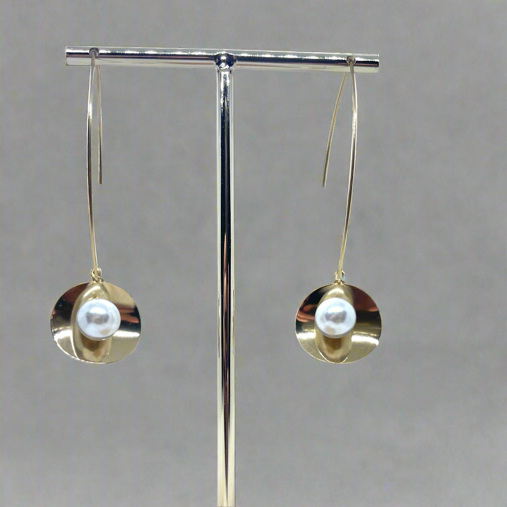 Disc Pearl Stainless Steel Drop Earrings – Modern Elegance & Timeless Charm - SSE 7 - CF fashion
