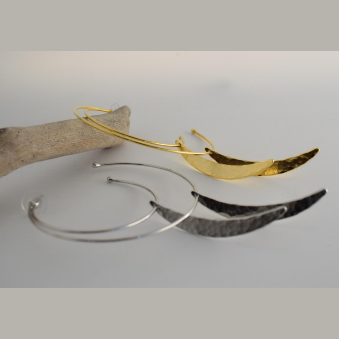 Pterygia earrings – Greek hammered jewelry – 18K rose gold plated – elongated hammered hoop design