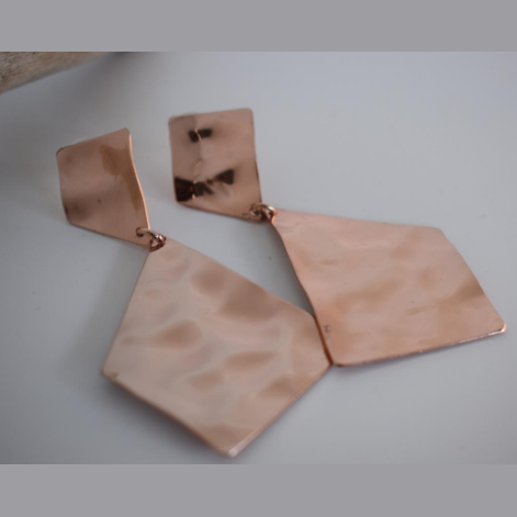 Aspida earrings – Greek hammered jewelry – 18K gold or silver plated – bold rhombus geometric shield design – also available in rose gold