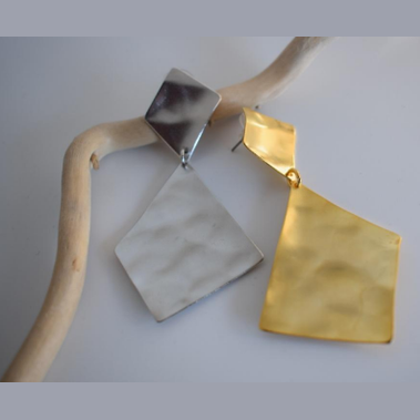 Aspida earrings – Greek hammered jewelry – 18K gold or silver plated – bold rhombus geometric shield design – also available in rose gold