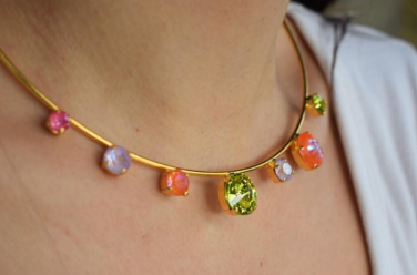 Evanthos Necklace With Crystal – Greek Hammered Jewelry – 18K Gold, Silver, or Rose Gold Plated. Handcrafted hammered circle necklace with shimmering crystals.