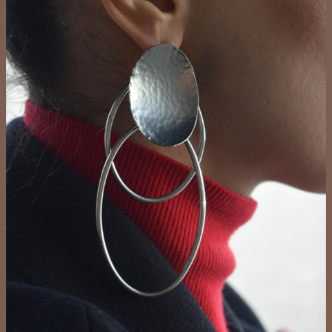 Gaia earrings – Greek hammered jewelry – 18K gold, silver or rose gold plated – double hoop statement design