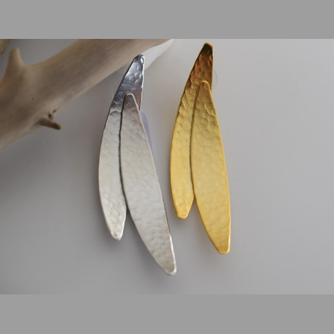 Pterygion earrings – Greek hammered jewelry – 18K gold, silver or rose gold plated – elongated hammered wing design
