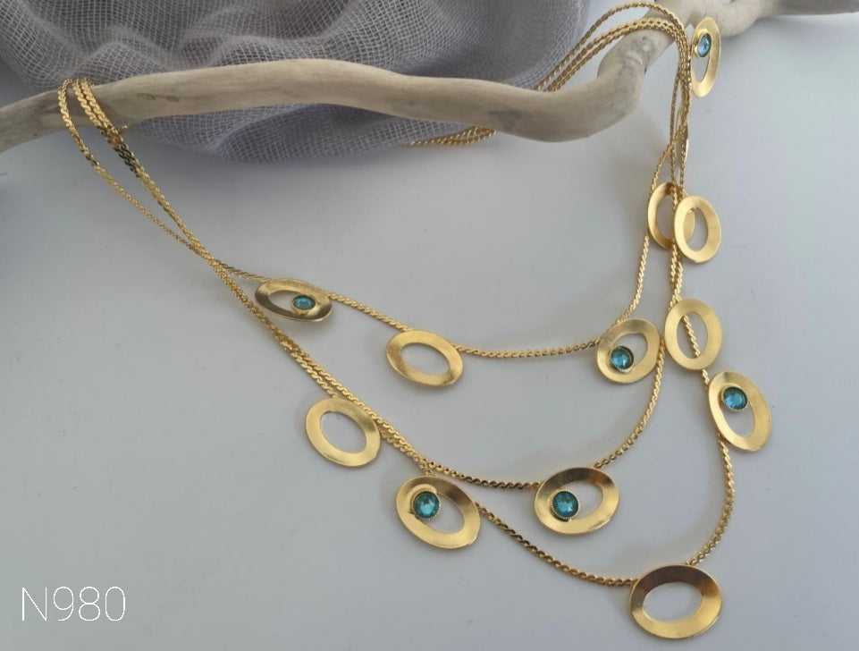 tinos necklace greek hammered jewelry 18k gold or silver plated with black crystal layered design