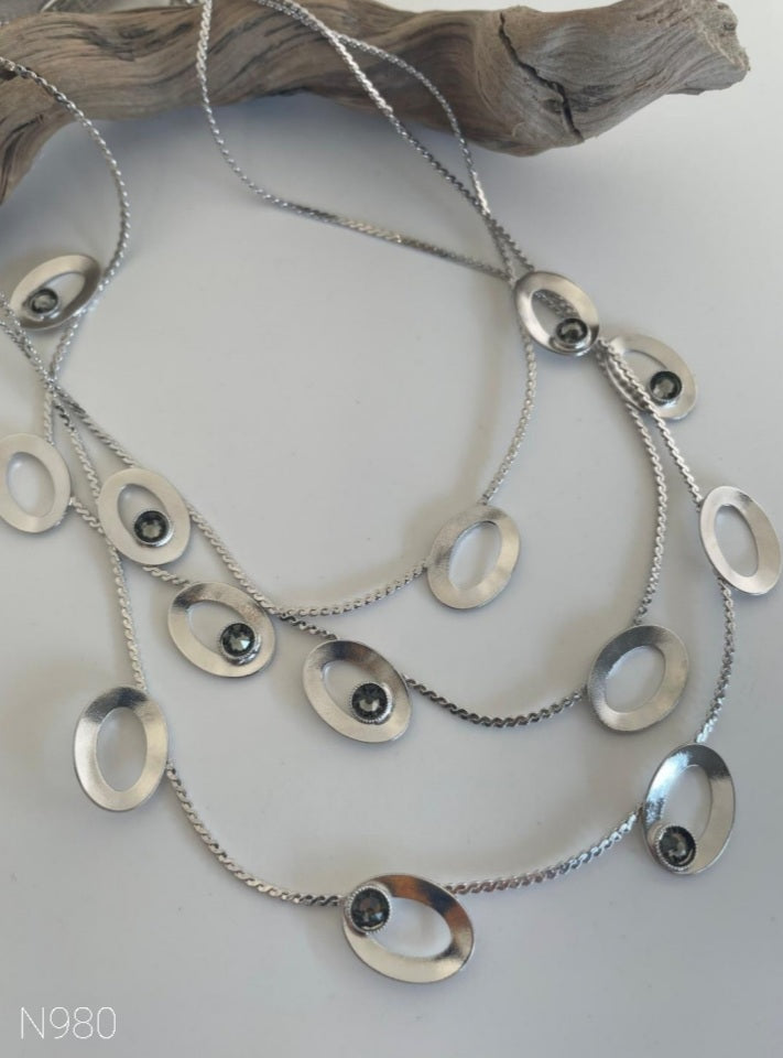 tinos necklace greek hammered jewelry 18k gold or silver plated with black crystal layered design