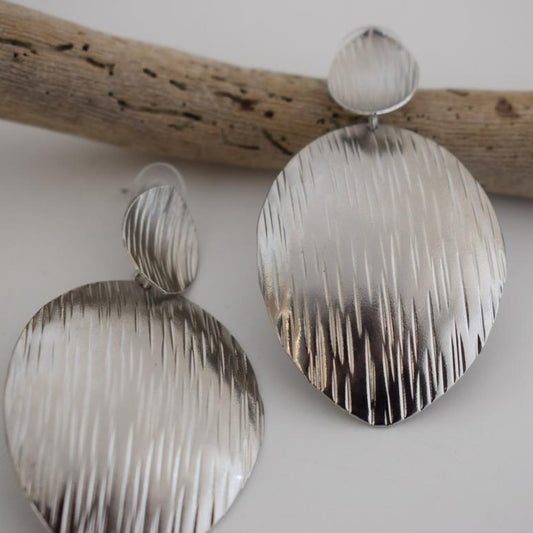 Anemone2 earrings in handmade Greek hammered jewelry design, available in gold plated and silver plated finishes.