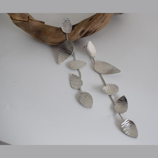 Noufaro5 earrings in handmade Greek hammered jewelry design, available in gold plated and silver plated finishes.