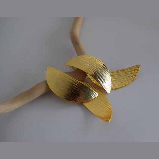 Avgi4 earrings in handmade Greek hammered jewelry design, available in gold plated and silver plated finishes.