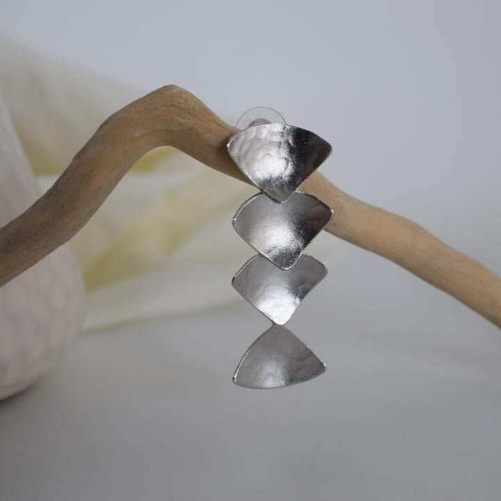 Echo earrings in handmade Greek hammered jewelry design, available in gold plated and silver plated finishes.