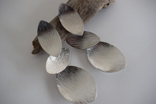 Nausicaa2 earrings in handmade Greek hammered jewelry design, available in gold plated and silver plated finishes.