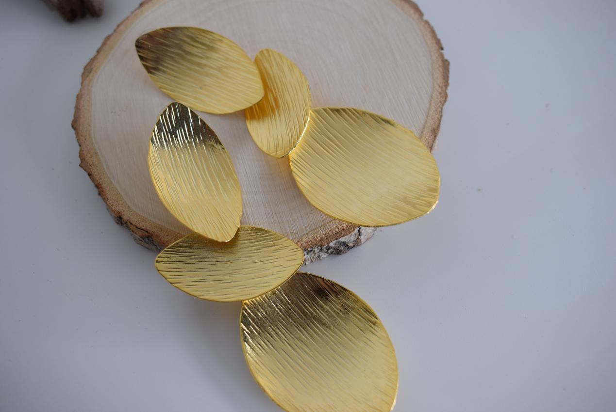 Nausicaa2 earrings in handmade Greek hammered jewelry design, available in gold plated and silver plated finishes.