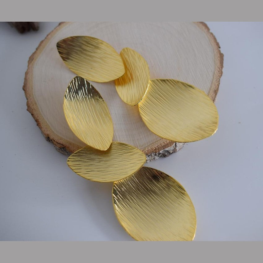 Nausicaa2 earrings in handmade Greek hammered jewelry design, available in gold plated and silver plated finishes.