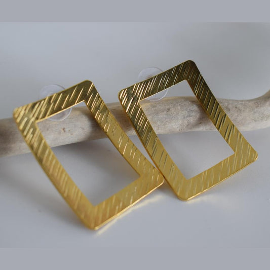 Danae2 earrings in handmade Greek hammered jewelry design, available in gold plated and silver plated finishes.