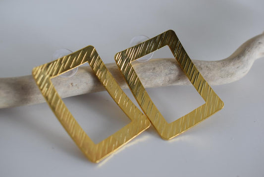 Danae2 earrings in handmade Greek hammered jewelry design, available in gold plated and silver plated finishes.