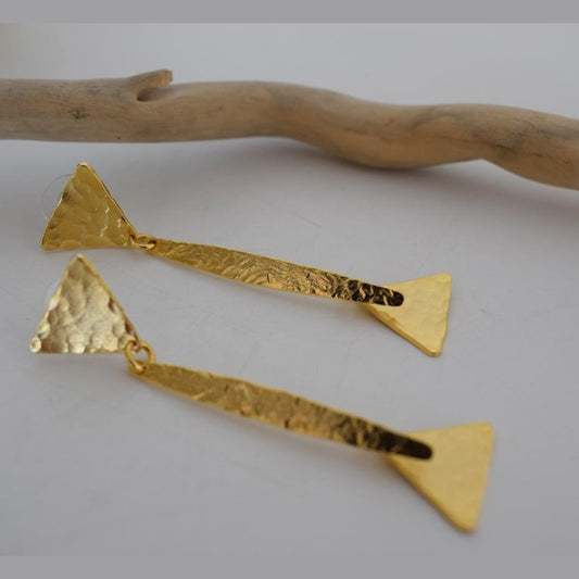 Alcyone earrings in handmade Greek hammered jewelry design, available in gold plated and silver plated finishes.