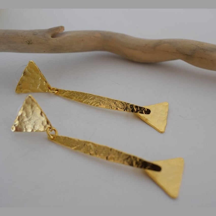Alcyone earrings in handmade Greek hammered jewelry design, available in gold plated and silver plated finishes.