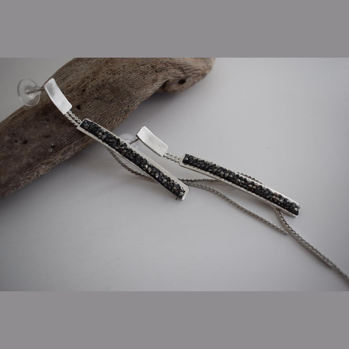 Epidavros earrings in handmade Greek hammered jewelry design with fine crystals, available in gold plated and silver plated finishes.