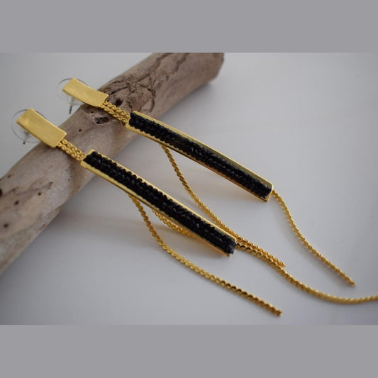 Epidavros earrings in handmade Greek hammered jewelry design with fine crystals, available in gold plated and silver plated finishes.