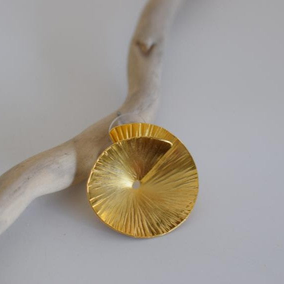 Kochlias5 earrings in handmade Greek hammered jewelry design, available in gold plated and silver plated finishes.