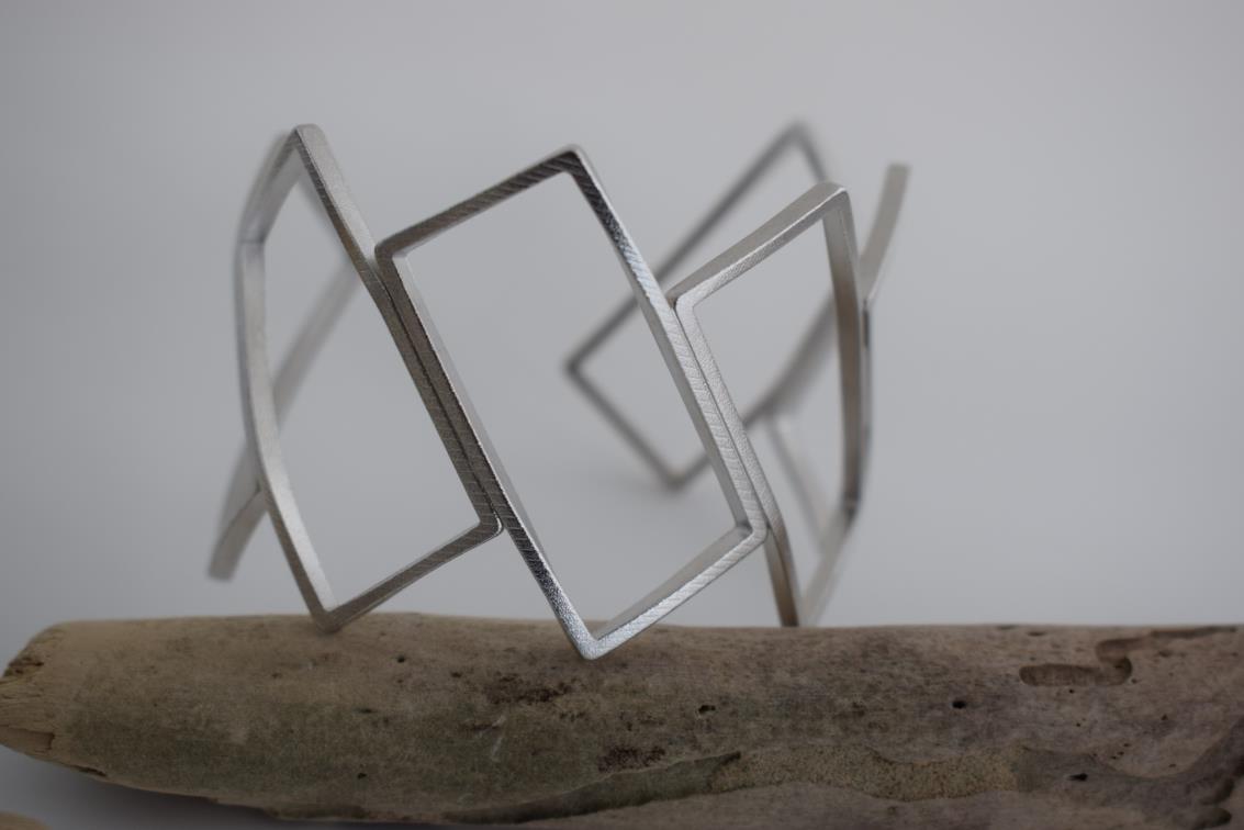 Geometria 3 bracelet Greek hammered jewelry available in 18K gold plated, 18K silver plated and rose gold plated openwork geometric design