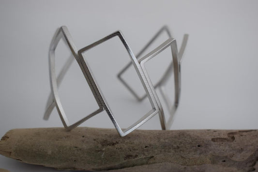 Geometria 3 bracelet Greek hammered jewelry available in 18K gold plated, 18K silver plated and rose gold plated openwork geometric design