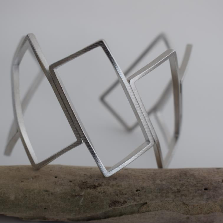 Geometria 3 bracelet Greek hammered jewelry available in 18K gold plated, 18K silver plated and rose gold plated openwork geometric design