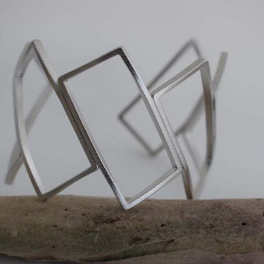 Geometria 3 bracelet Greek hammered jewelry available in 18K gold plated, 18K silver plated and rose gold plated openwork geometric design