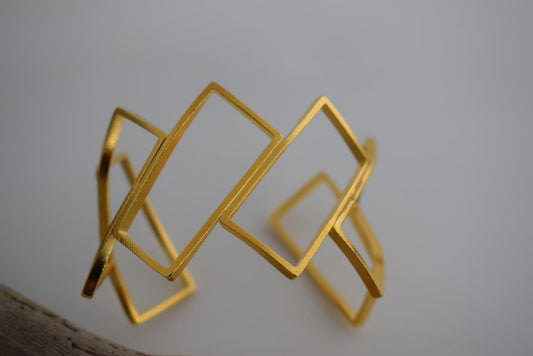 Geometria 3 bracelet Greek hammered jewelry available in 18K gold plated, 18K silver plated and rose gold plated openwork geometric design