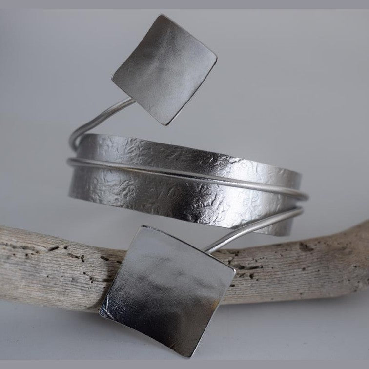 Rhombus bracelet Greek hammered jewelry available in 18K gold plated, 18K silver plated, and rose gold plated geometric cuff.