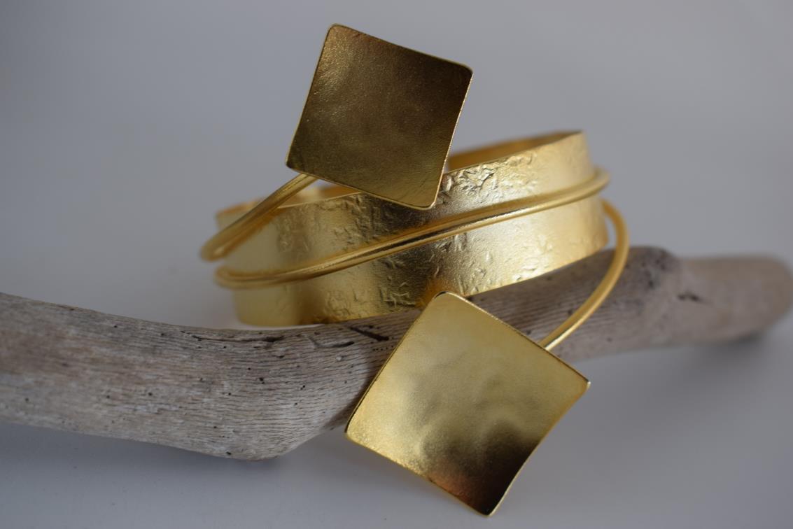 Rhombus bracelet Greek hammered jewelry available in 18K gold plated, 18K silver plated, and rose gold plated geometric cuff.
